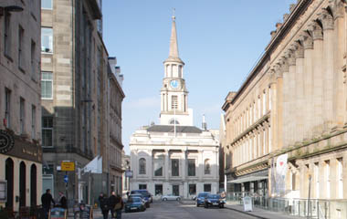 Hutcheson Street leads to Hutchesons Hall in the Merchant City